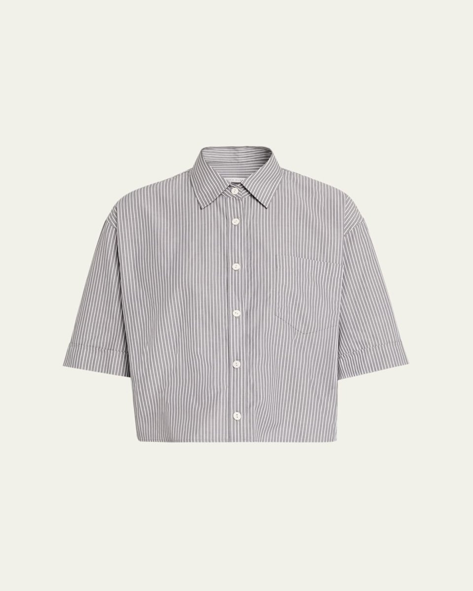 Railroad Stripe Cropped Oversized Shirt